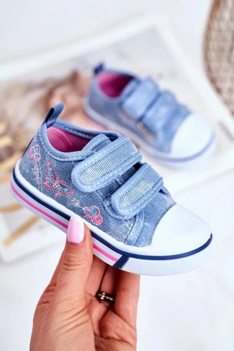 Sale Boto Tenisówki Dziecięce na Rzepy Niebieskie Junalo