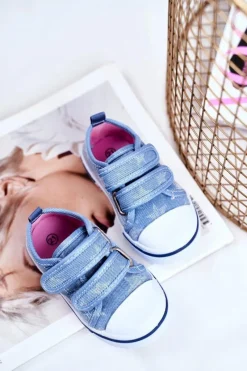 Sale Boto Tenisówki Dziecięce na Rzepy Niebieskie Junalo