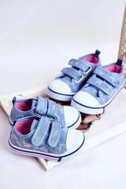 Sale Boto Tenisówki Dziecięce na Rzepy Niebieskie Junalo