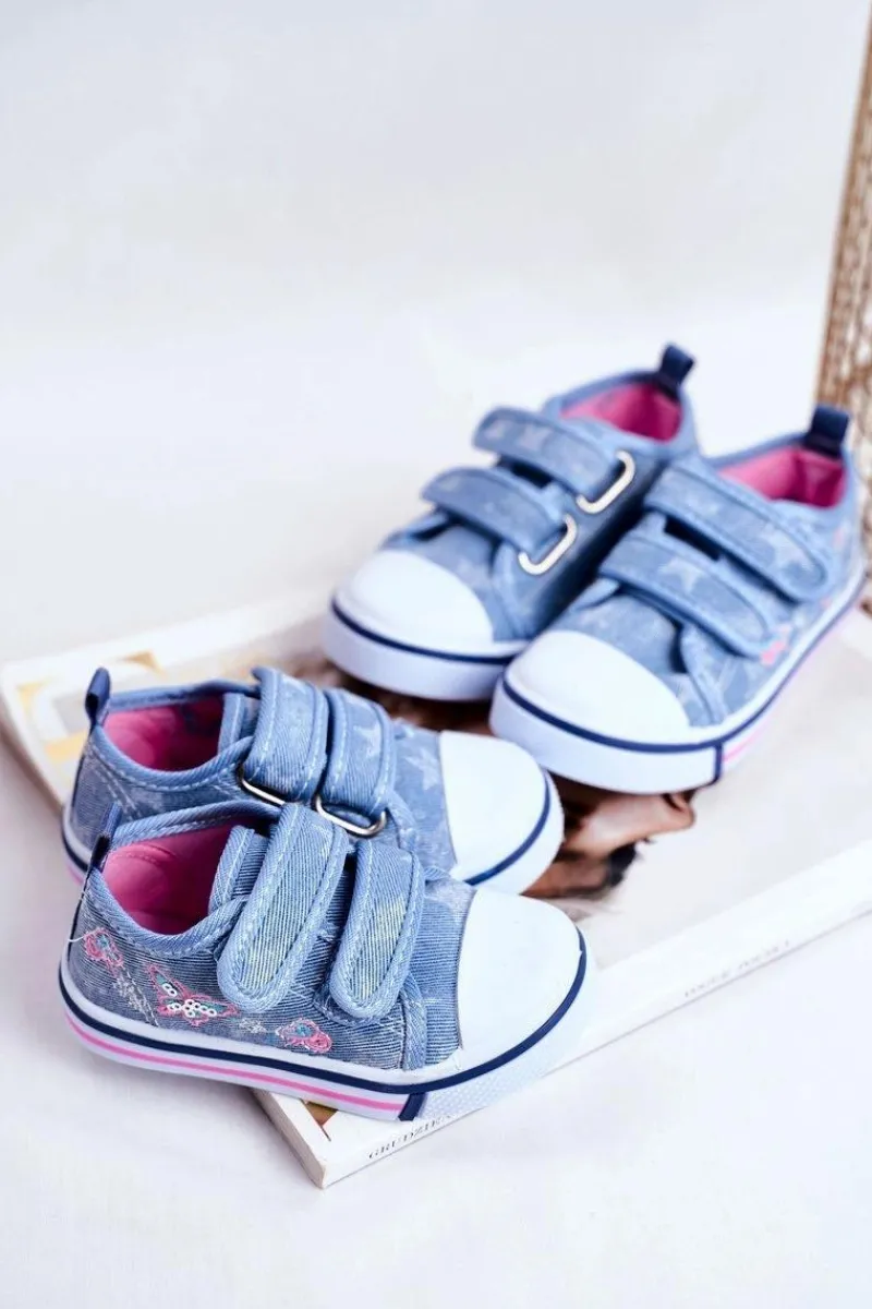 Sale Boto Tenisówki Dziecięce na Rzepy Niebieskie Junalo