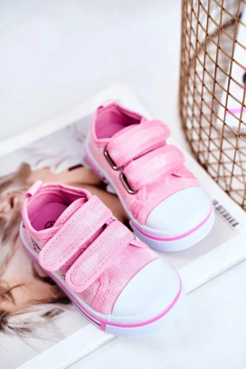 Dziewczęce>Boto Tenisówki Dziecięce na Rzepy Różowe Junalo