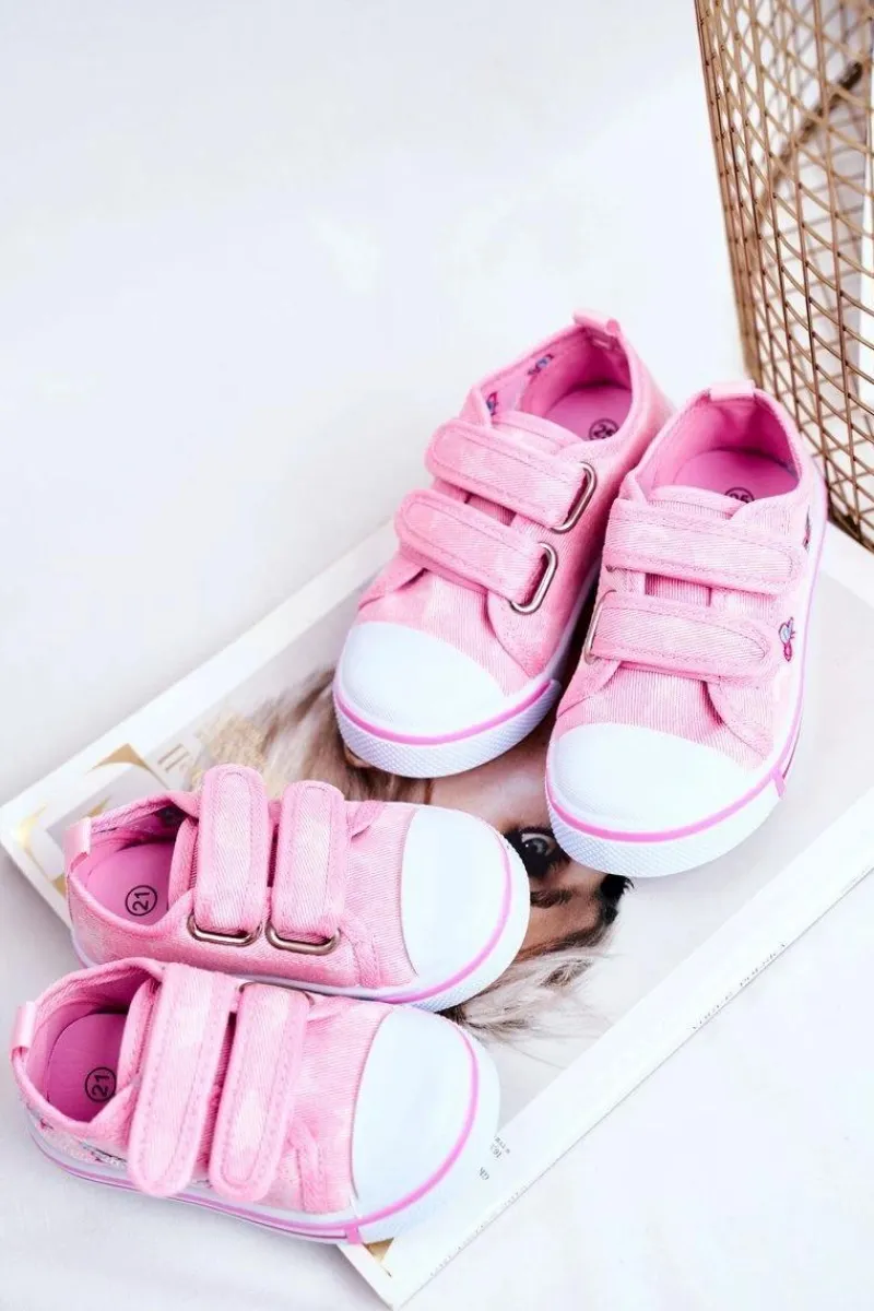 Dziewczęce>Boto Tenisówki Dziecięce na Rzepy Różowe Junalo