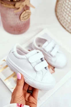 Tenisówki Dziecięce na Rzepy Białe Pergomo Dzieci Chłopięce|Dziewczęce