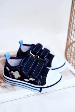 Chłopięce|Dziewczęce>Boto Tenisówki Dziecięce na Rzepy Granatowe Nimalo