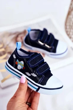 Chłopięce|Dziewczęce>Boto Tenisówki Dziecięce na Rzepy Granatowe Nimalo