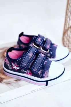 Online Tenisówki Dziecięce na Rzepy Granatowe Junalo Dzieci Dziewczęce