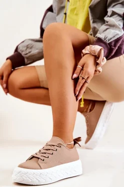 Trampki Damskie Niskie>Boto Tenisówki Na Masywnej Platformie Beżowe Suzane