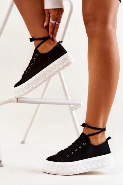 Boto Tenisówki Na Masywnej Platformie Czarno-Białe Suzane