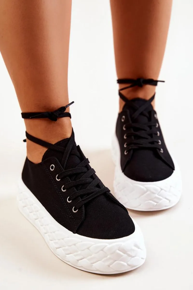 Boto Tenisówki Na Masywnej Platformie Czarno-Białe Suzane