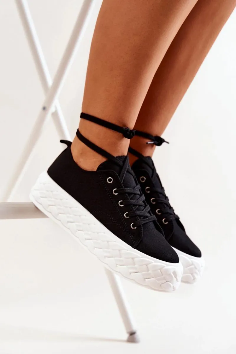 Boto Tenisówki Na Masywnej Platformie Czarno-Białe Suzane