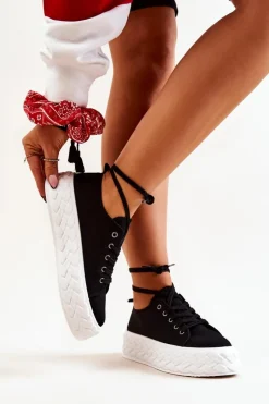 Boto Tenisówki Na Masywnej Platformie Czarno-Białe Suzane