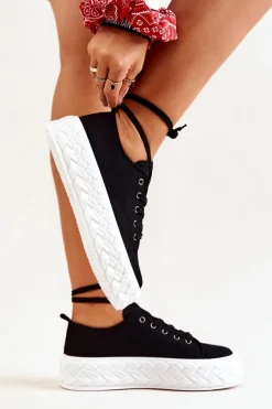 Boto Tenisówki Na Masywnej Platformie Czarno-Białe Suzane