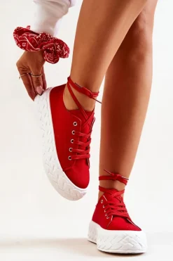 Discount Tenisówki Na Masywnej Platformie Czerwone Suzane Damskie Trampki Damskie Niskie