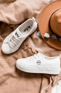 Trampki Damskie Niskie>Lee Cooper Tenisówki Na Platformie LCW-22-31-0837L Białe