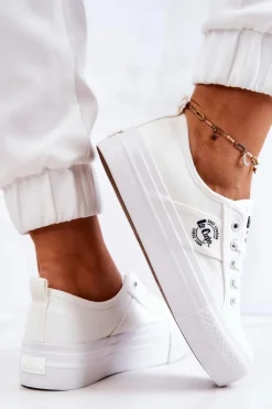 Trampki Damskie Niskie></noscript>Lee Cooper Tenisówki Na Platformie LCW-22-31-0837L Białe