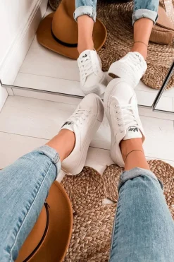 Trampki Damskie Niskie></noscript>Lee Cooper Tenisówki Na Platformie LCW-22-31-0837L Białe