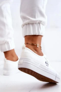 Trampki Damskie Niskie></noscript>Lee Cooper Tenisówki Na Platformie LCW-22-31-0837L Białe