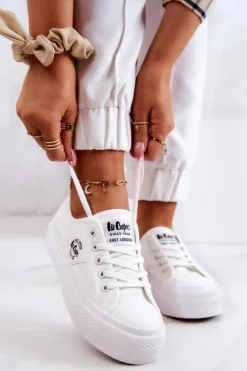 Trampki Damskie Niskie></noscript>Lee Cooper Tenisówki Na Platformie LCW-22-31-0837L Białe
