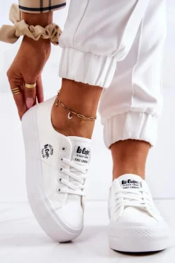 Trampki Damskie Niskie></noscript>Lee Cooper Tenisówki Na Platformie LCW-22-31-0837L Białe