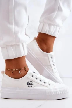 Trampki Damskie Niskie></noscript>Lee Cooper Tenisówki Na Platformie LCW-22-31-0837L Białe