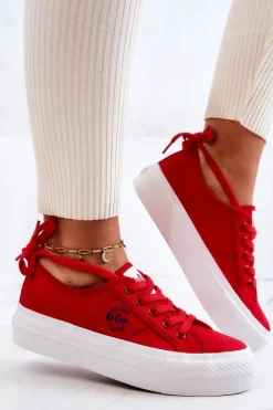 Trampki Damskie Niskie>Lee Cooper Tenisówki Na Platformie LCW-22-31-0834L Czerwone