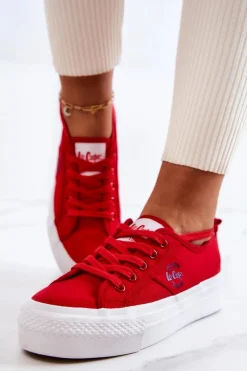 Trampki Damskie Niskie></noscript>Lee Cooper Tenisówki Na Platformie LCW-22-31-0834L Czerwone