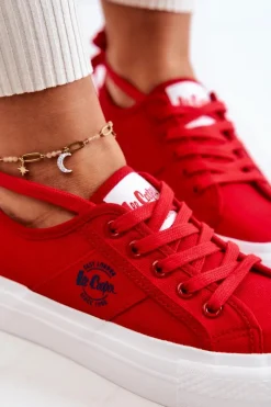 Trampki Damskie Niskie></noscript>Lee Cooper Tenisówki Na Platformie LCW-22-31-0834L Czerwone