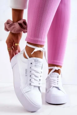 Tenisówki Na Platformie LCW-22-31-0884L Białe Damskie Trampki Damskie Niskie
