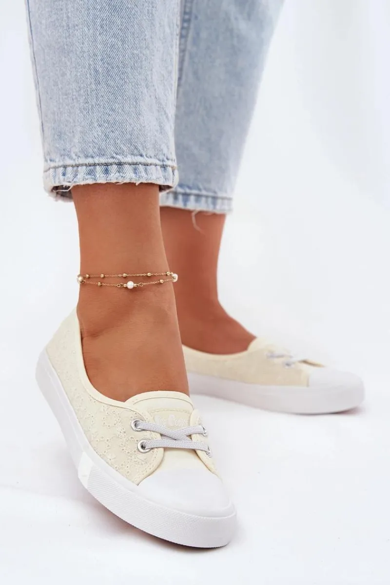 Trampki Damskie Niskie>Lee Cooper Tenisówki Trampki Damskie Z Haftem LCW-25-31-3445L Beżowe Beżowy