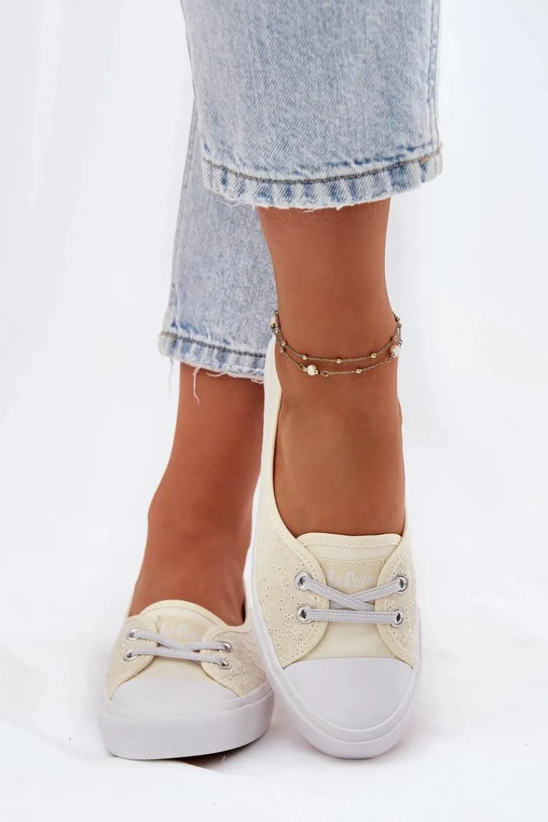 Trampki Damskie Niskie>Lee Cooper Tenisówki Trampki Damskie Z Haftem LCW-25-31-3445L Beżowe Beżowy