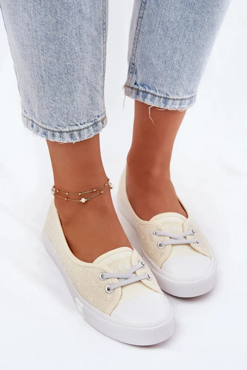 Trampki Damskie Niskie>Lee Cooper Tenisówki Trampki Damskie Z Haftem LCW-25-31-3445L Beżowe Beżowy