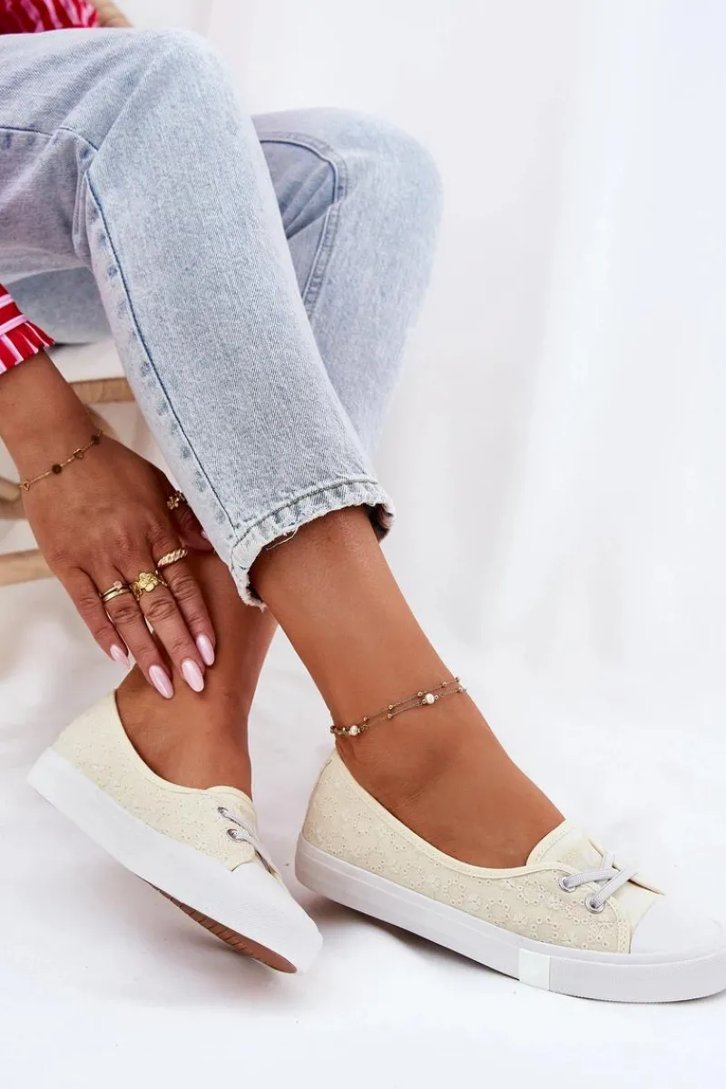 Trampki Damskie Niskie>Lee Cooper Tenisówki Trampki Damskie Z Haftem LCW-25-31-3445L Beżowe Beżowy