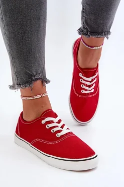 Tenisówki Trampki Damskie Klasyczne Czerwone Olvali Damskie Trampki Damskie Niskie