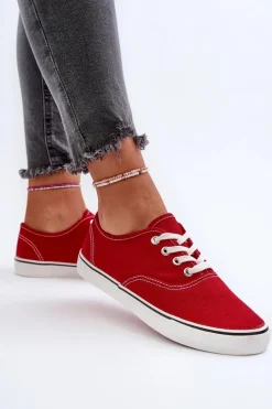 Tenisówki Trampki Damskie Klasyczne Czerwone Olvali Damskie Trampki Damskie Niskie