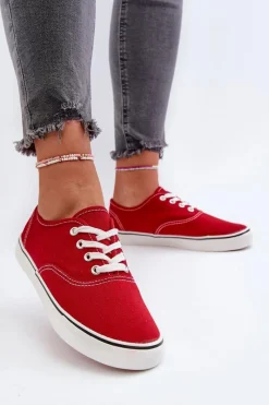 Tenisówki Trampki Damskie Klasyczne Czerwone Olvali Damskie Trampki Damskie Niskie