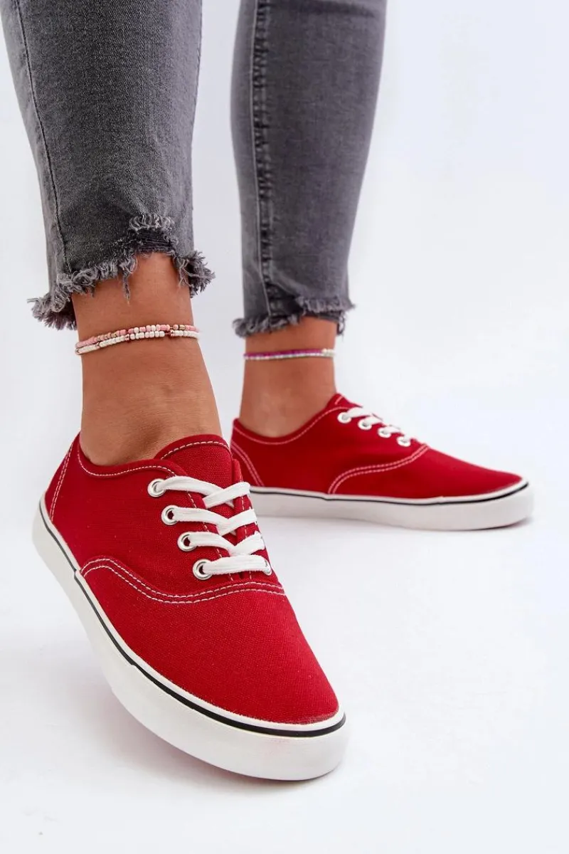 Tenisówki Trampki Damskie Klasyczne Czerwone Olvali Damskie Trampki Damskie Niskie
