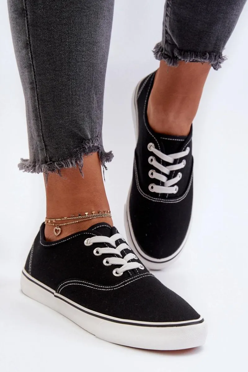 Outlet Tenisówki Trampki Damskie Klasyczne Czarne Olvali Damskie Trampki Damskie Niskie