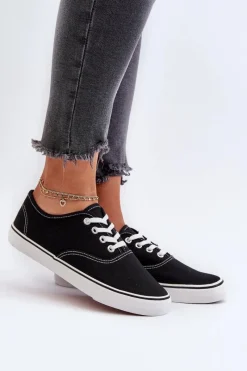 Outlet Tenisówki Trampki Damskie Klasyczne Czarne Olvali Damskie Trampki Damskie Niskie