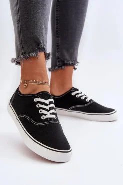 Outlet Tenisówki Trampki Damskie Klasyczne Czarne Olvali Damskie Trampki Damskie Niskie