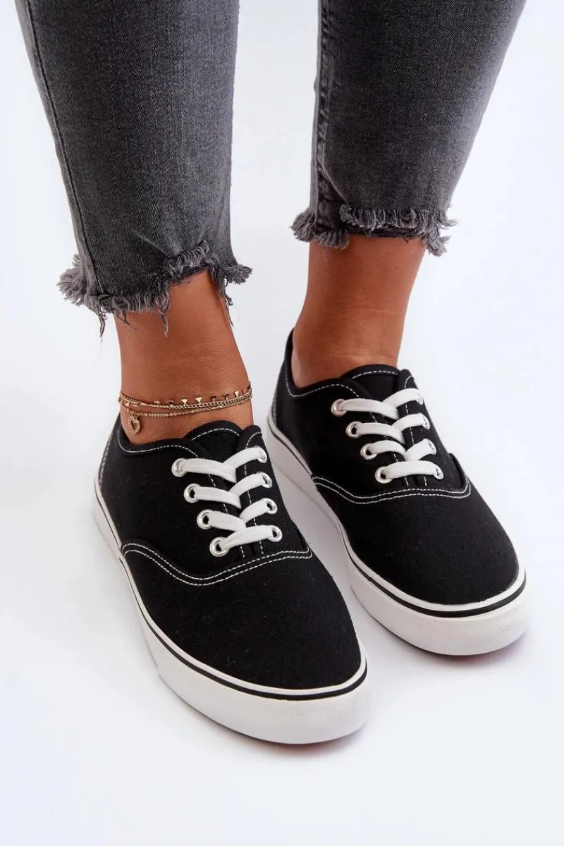 Outlet Tenisówki Trampki Damskie Klasyczne Czarne Olvali Damskie Trampki Damskie Niskie
