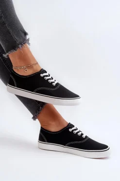 Outlet Tenisówki Trampki Damskie Klasyczne Czarne Olvali Damskie Trampki Damskie Niskie