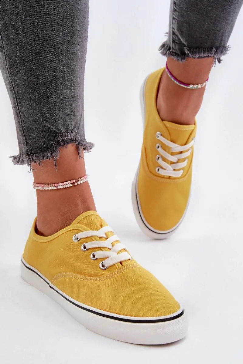 Discount Tenisówki Trampki Damskie Klasyczne Żółte Olvali Damskie Trampki Damskie Niskie