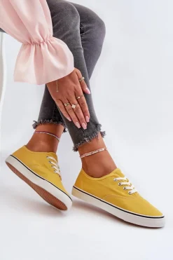 Discount Tenisówki Trampki Damskie Klasyczne Żółte Olvali Damskie Trampki Damskie Niskie