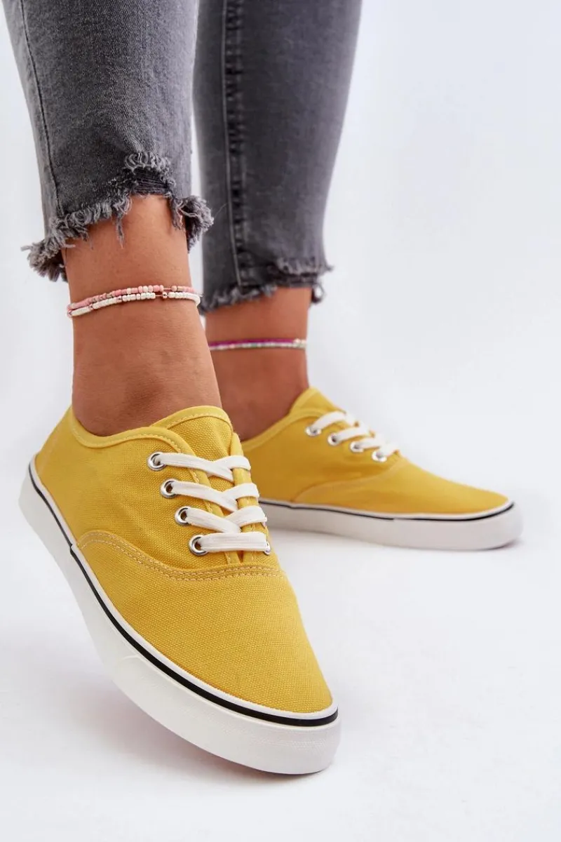 Discount Tenisówki Trampki Damskie Klasyczne Żółte Olvali Damskie Trampki Damskie Niskie