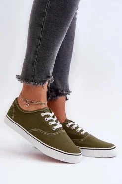 Trampki Damskie Niskie></noscript>Boto Tenisówki Trampki Damskie Klasyczne Ciemnozielone Olvali Zielony