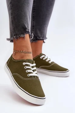 Trampki Damskie Niskie></noscript>Boto Tenisówki Trampki Damskie Klasyczne Ciemnozielone Olvali Zielony