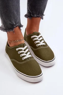 Trampki Damskie Niskie></noscript>Boto Tenisówki Trampki Damskie Klasyczne Ciemnozielone Olvali Zielony