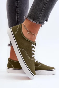 Trampki Damskie Niskie></noscript>Boto Tenisówki Trampki Damskie Klasyczne Ciemnozielone Olvali Zielony