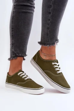 Trampki Damskie Niskie></noscript>Boto Tenisówki Trampki Damskie Klasyczne Ciemnozielone Olvali Zielony