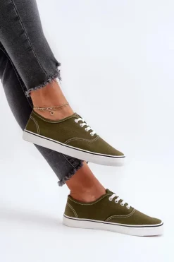 Trampki Damskie Niskie></noscript>Boto Tenisówki Trampki Damskie Klasyczne Ciemnozielone Olvali Zielony